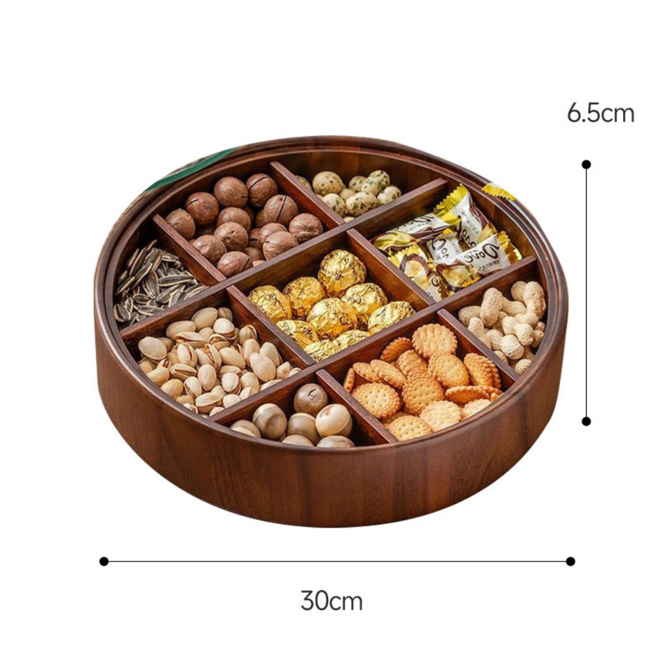 9-Compartment Bamboo Serving Tray With Lid