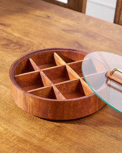 9-Compartment Bamboo Serving Tray With Lid