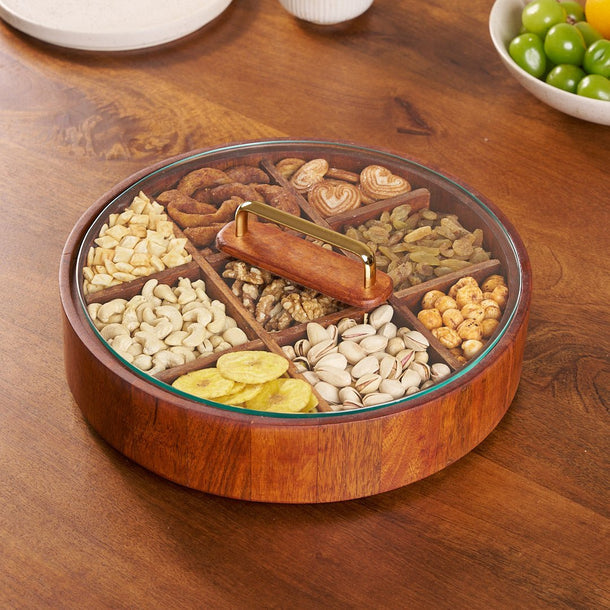 9-Compartment Bamboo Serving Tray With Lid