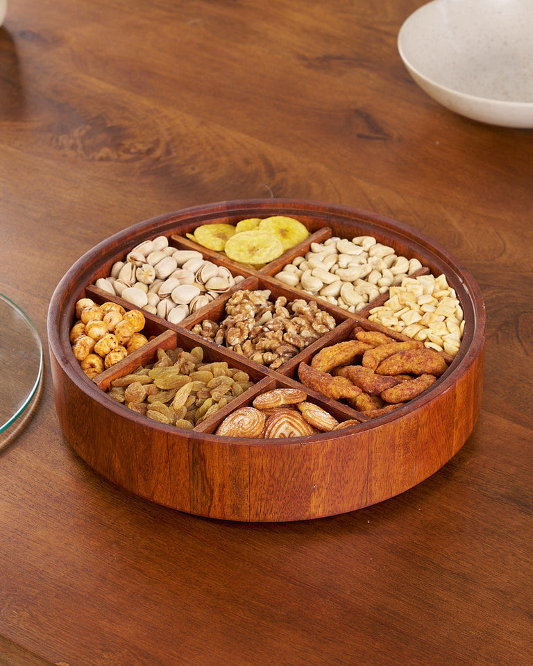 9-Compartment Bamboo Serving Tray With Lid