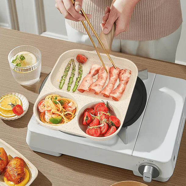 Multi-Compartment Non-Stick Maifan Stone Cooking Pan