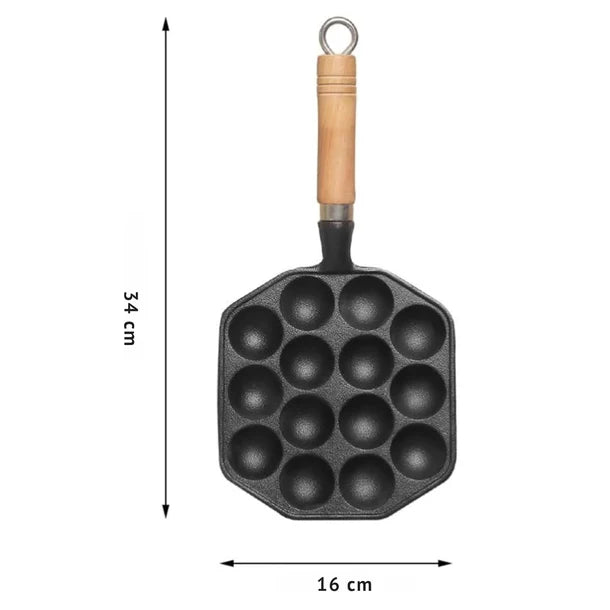 Cast Iron Appe Maker with Wooden Handle