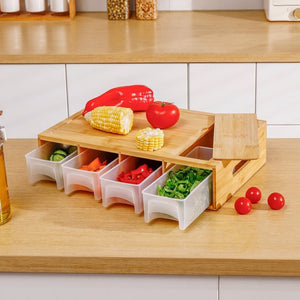 4 Containers With Wooden Chopping Board